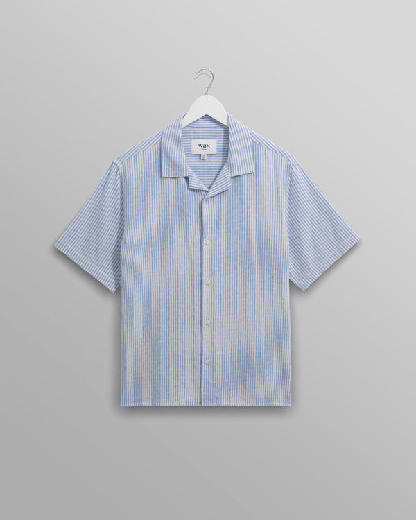 wax london Didcot - Blue And White Textured Stripe Short-Sleeve Shirt