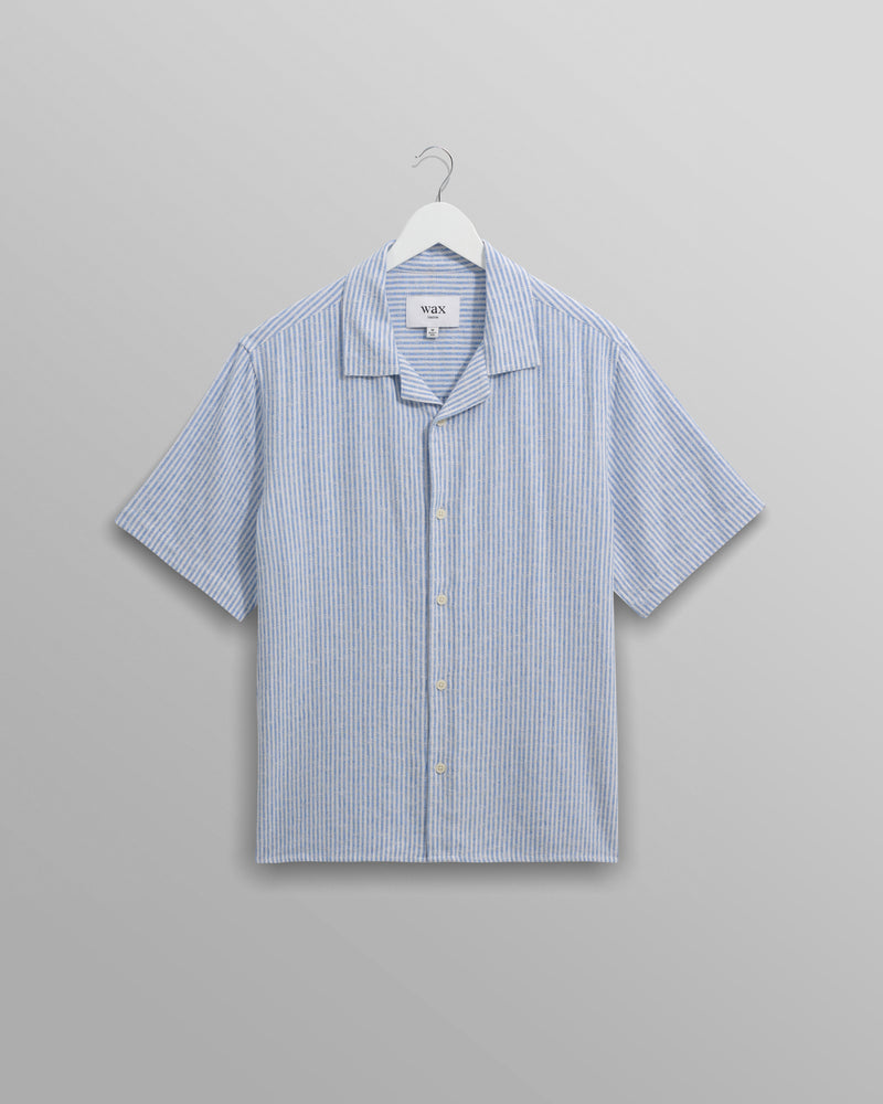 wax london Didcot - Blue And White Textured Stripe Short-Sleeve Shirt