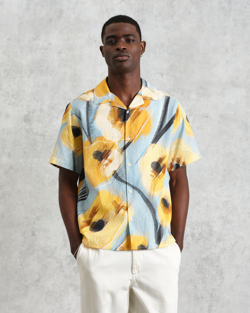 wax london Didcot - Blue And Yellow Abstract Poppy Short-Sleeve Shirt