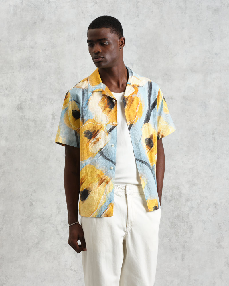 wax london Didcot - Blue And Yellow Abstract Poppy Short-Sleeve Shirt