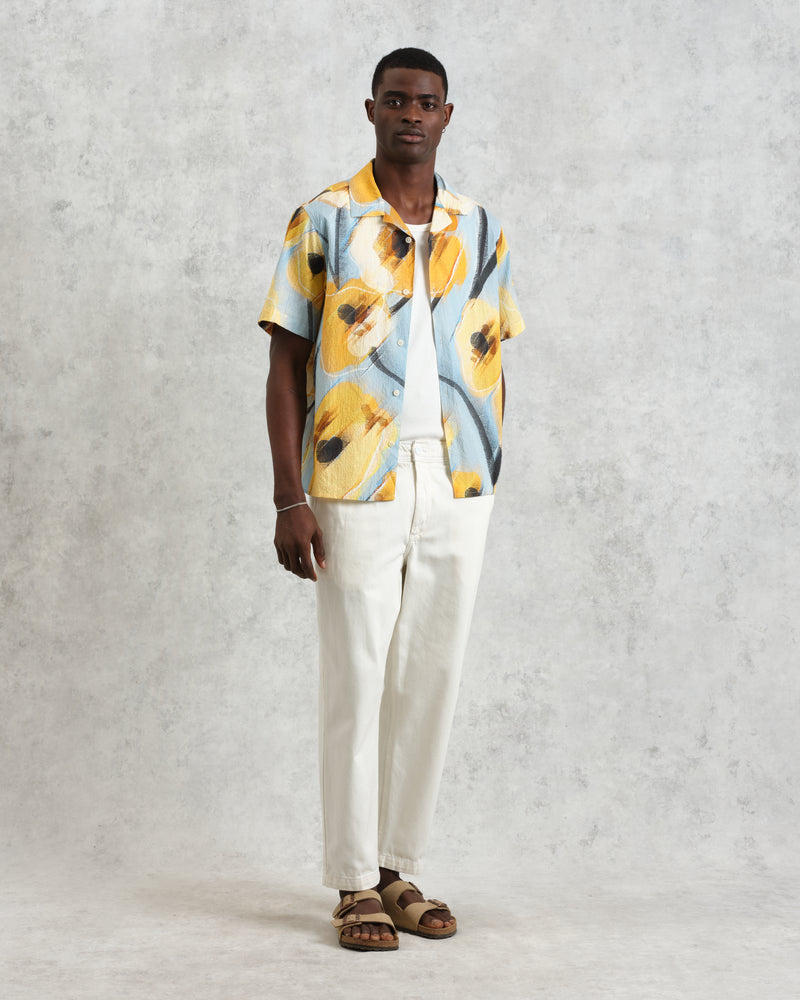 wax london Didcot - Blue And Yellow Abstract Poppy Short-Sleeve Shirt