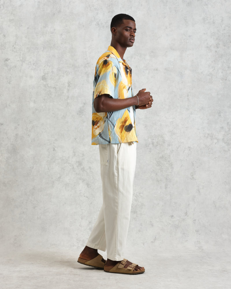 wax london Didcot - Blue And Yellow Abstract Poppy Short-Sleeve Shirt