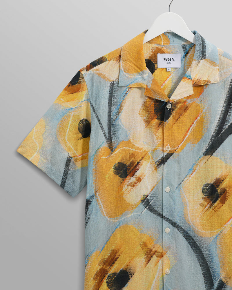 wax london Didcot - Blue And Yellow Abstract Poppy Short-Sleeve Shirt
