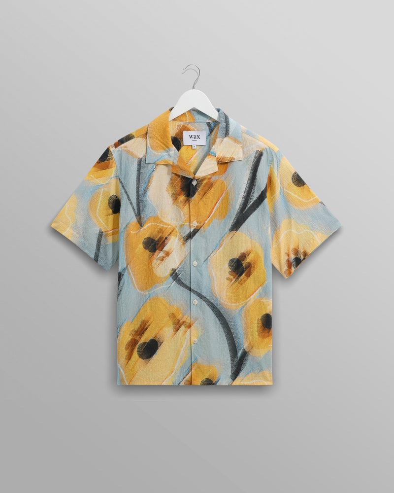 wax london Didcot - Blue And Yellow Abstract Poppy Short-Sleeve Shirt