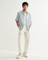 wax london men's Didcot - Blue Double-Weave Seersucker Short-Sleeve Shirt