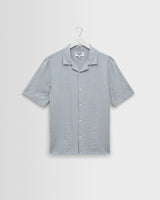 wax london men's Didcot - Blue Double-Weave Seersucker Short-Sleeve Shirt