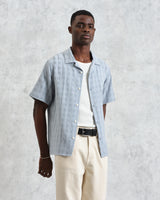 wax london men's Didcot - Blue Open Weave Cotton Short-Sleeve Shirt