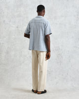 wax london men's Didcot - Blue Open Weave Cotton Short-Sleeve Shirt