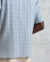 wax london men's Didcot - Blue Open Weave Cotton Short-Sleeve Shirt