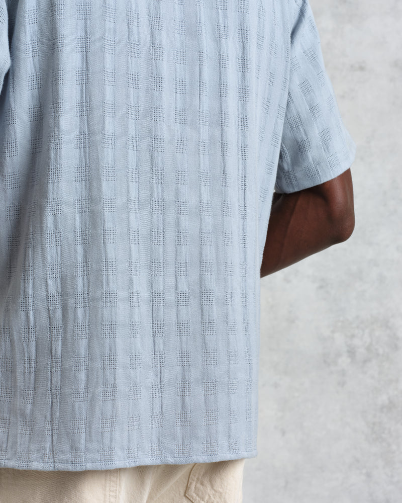 wax london men's Didcot - Blue Open Weave Cotton Short-Sleeve Shirt