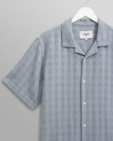 wax london men's Didcot - Blue Open Weave Cotton Short-Sleeve Shirt