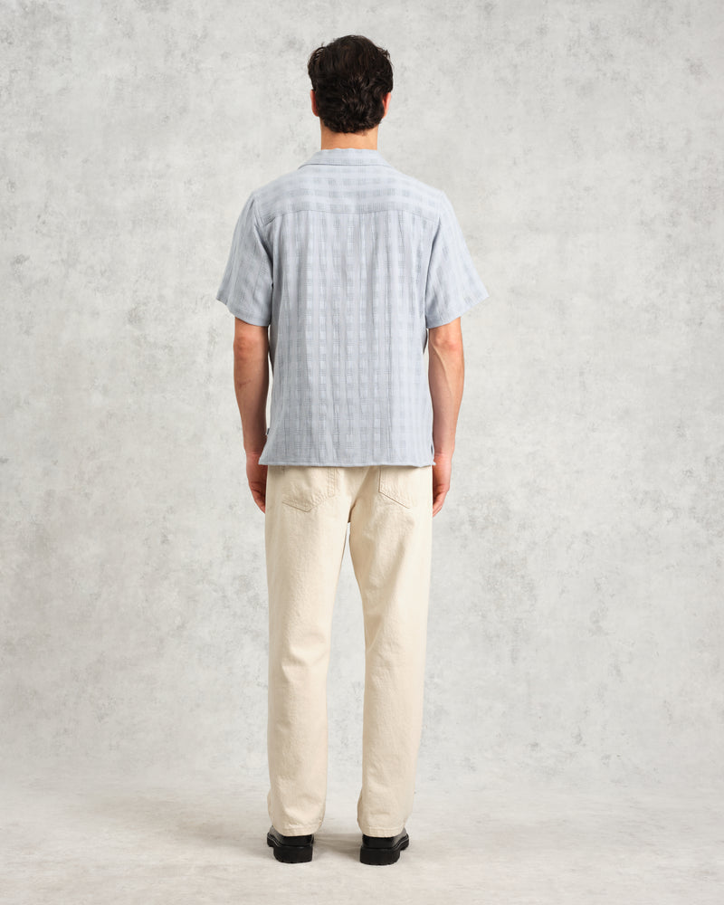 wax london Didcot - Blue Open Weave Short-Sleeve Cotton Shirt