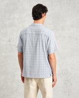 wax london Didcot - Blue Open Weave Short-Sleeve Cotton Shirt