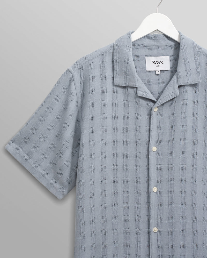 wax london Didcot - Blue Open Weave Short-Sleeve Cotton Shirt