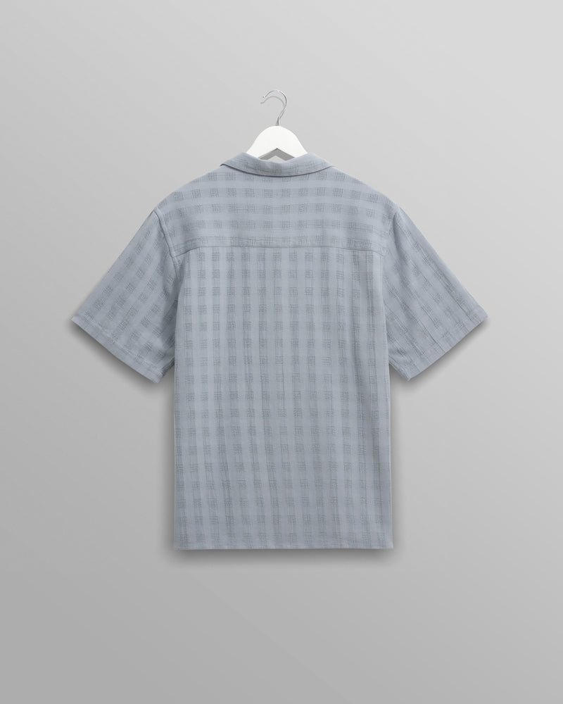 wax london Didcot - Blue Open Weave Short-Sleeve Cotton Shirt