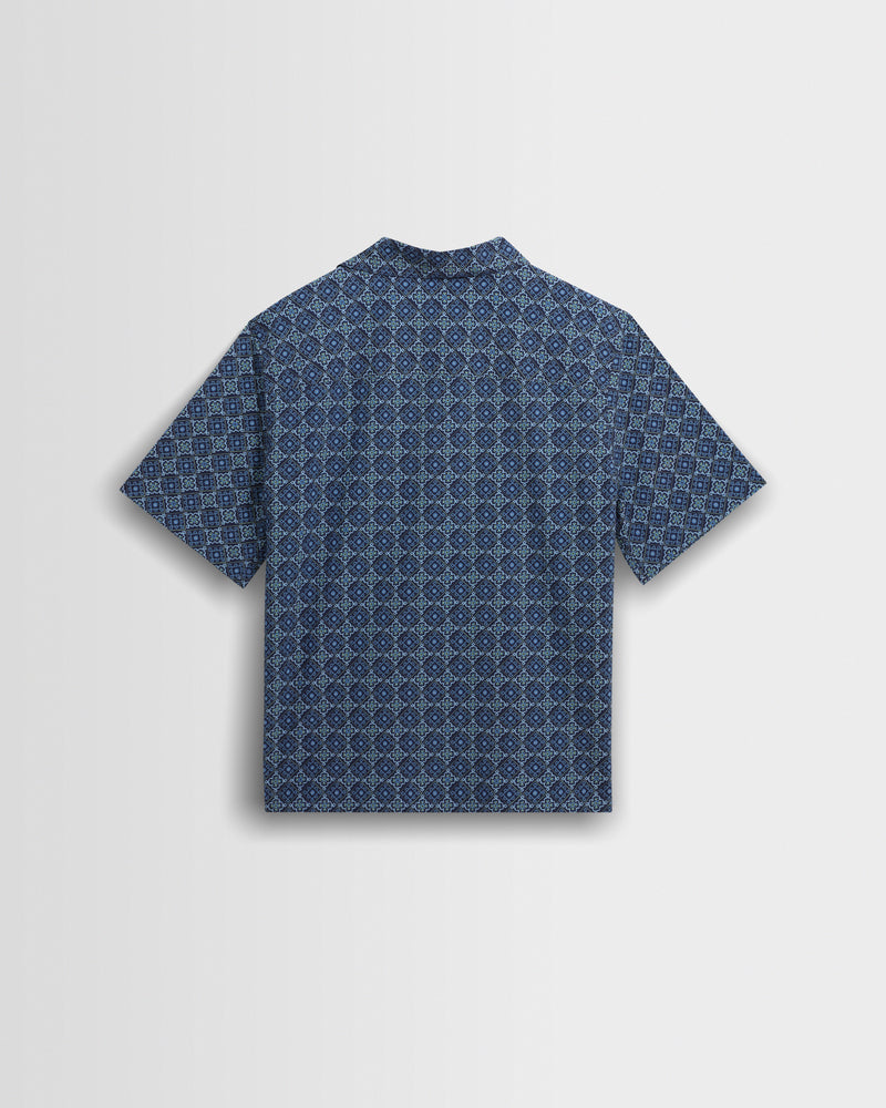 Men's Blue Tile Print Short-Sleeve Shirt | Wax London