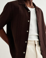 wax london men's Didcot - Brown Double-Weave Seersucker Short-Sleeve Shirt