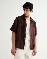 wax london men's Didcot - Brown Flower Embroidered Short-Sleeve Shirt
