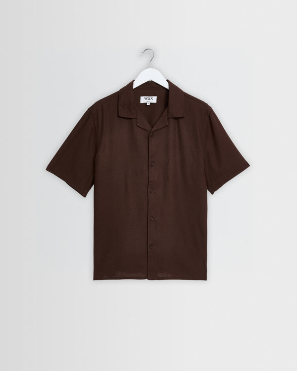 wax london men's Didcot - Brown Silk Short-Sleeve Shirt