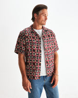 wax london men's Didcot - Burgundy Painted Geometric Short-Sleeve Shirt