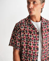 wax london men's Didcot - Burgundy Painted Geometric Short-Sleeve Shirt