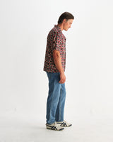 wax london men's Didcot - Burgundy Painted Geometric Short-Sleeve Shirt