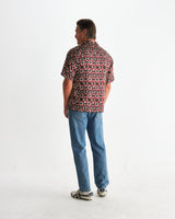 wax london men's Didcot - Burgundy Painted Geometric Short-Sleeve Shirt