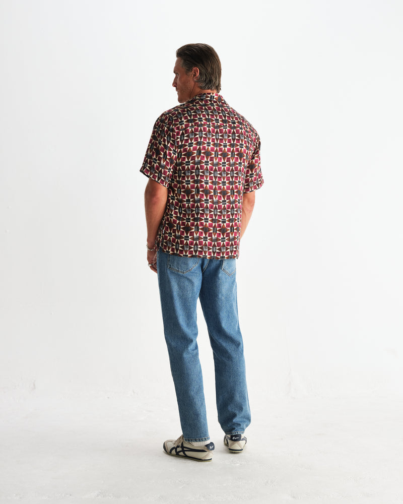 wax london men's Didcot - Burgundy Painted Geometric Short-Sleeve Shirt