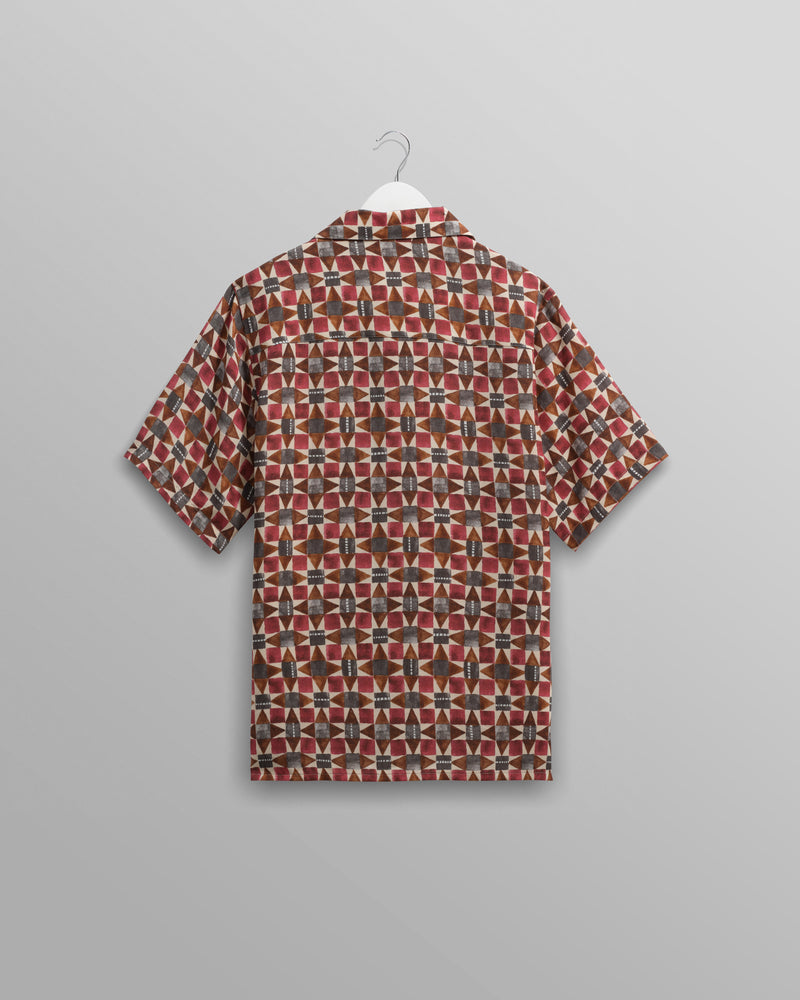 wax london men's Didcot - Burgundy Painted Geometric Short-Sleeve Shirt