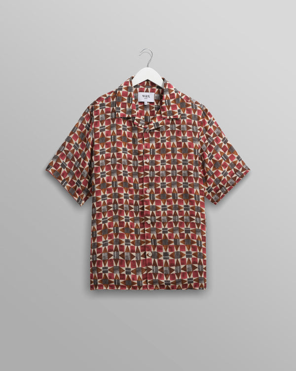wax london men's Didcot - Burgundy Painted Geometric Short-Sleeve Shirt