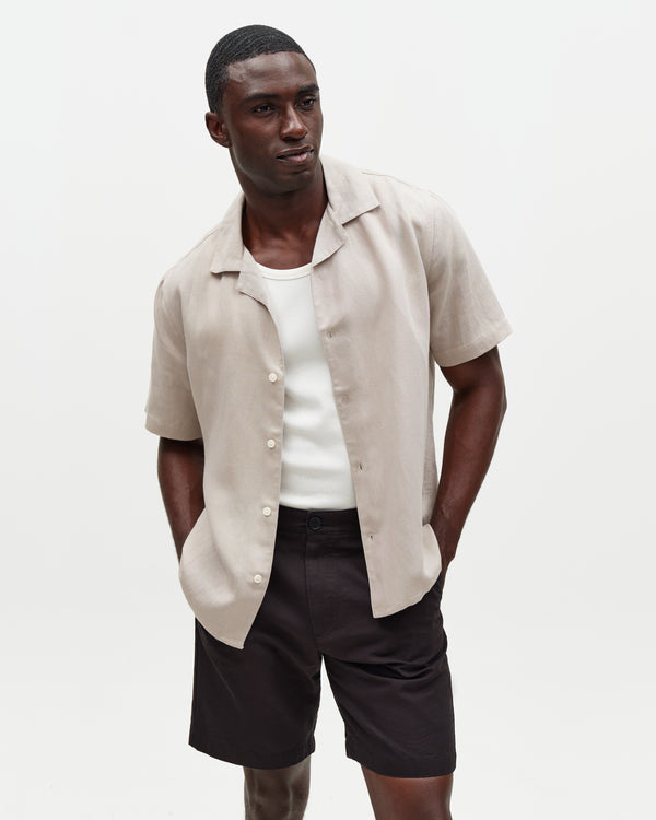 wax london men's Didcot - Clay Silk Linen Short-Sleeve Shirt