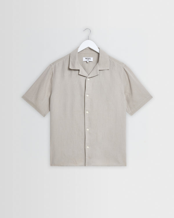 wax london men's Didcot - Clay Silk Linen Short-Sleeve Shirt