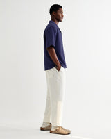 wax london men's Didcot - Dark Blue Double-Weave Seersucker Short-Sleeve Shirt