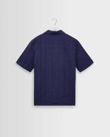 wax london men's Didcot - Dark Blue Double-Weave Seersucker Short-Sleeve Shirt