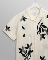 wax london Didcot - Ecru And Black Bloom Appliqué Short-Sleeve Shirt