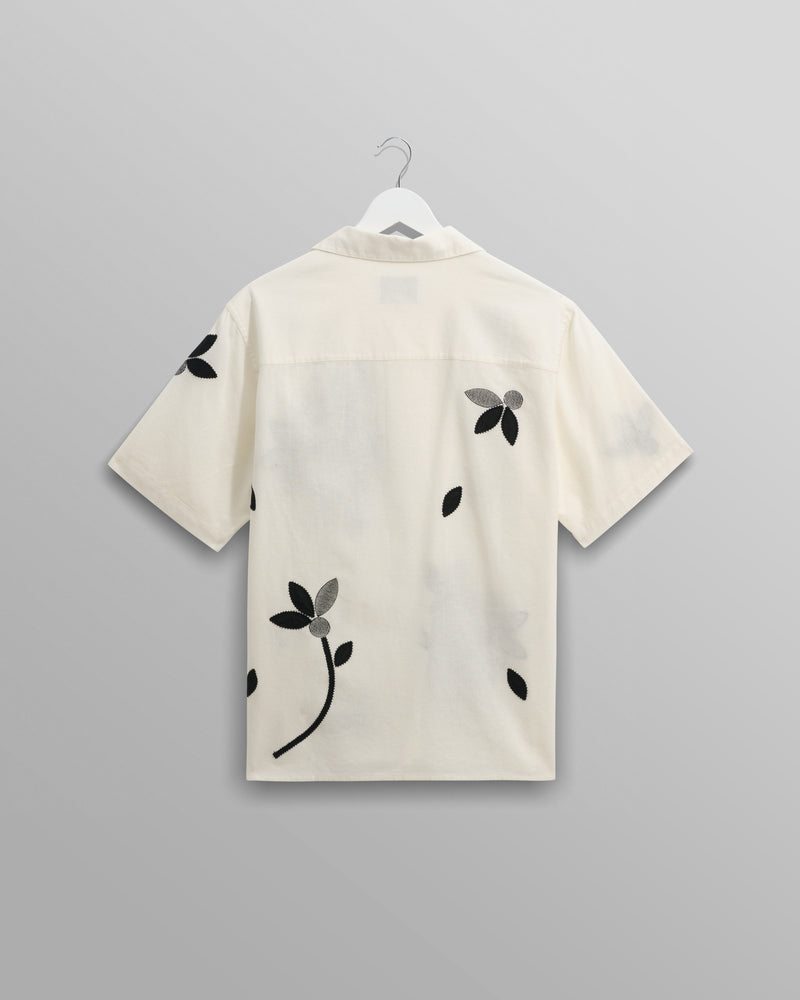 wax london Didcot - Ecru And Black Bloom Appliqué Short-Sleeve Shirt