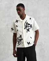 wax london Didcot - Ecru And Black Bloom Appliqué Short-Sleeve Shirt