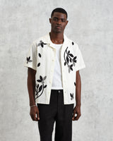 wax london Didcot - Ecru And Black Bloom Appliqué Short-Sleeve Shirt