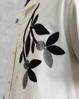 wax london Didcot - Ecru And Black Bloom Appliqué Short-Sleeve Shirt
