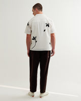 wax london men's Didcot - Ecru And Black Bloom Applique Short-Sleeve Shirt