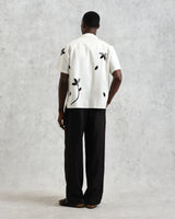 wax london Didcot - Ecru And Black Bloom Appliqué Short-Sleeve Shirt