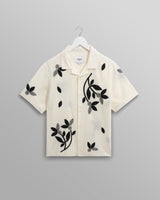 wax london Didcot - Ecru And Black Bloom Appliqué Short-Sleeve Shirt