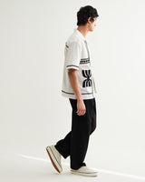 wax london men's Didcot - Ecru And Black Border Applique Short-Sleeve Shirt