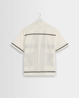 wax london men's Didcot - Ecru And Black Border Applique Short-Sleeve Shirt