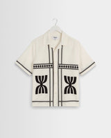 wax london men's Didcot - Ecru And Black Border Applique Short-Sleeve Shirt