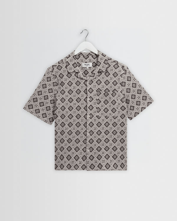 Didcot - Ecru And Black Tile Print Short-Sleeve Shirt