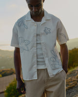 wax london men's Didcot - Ecru Floral Embroidered Short-Sleeve Shirt