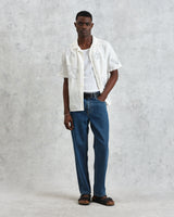 wax london men's Didcot - Ecru Floral Embroidered Short-Sleeve Shirt