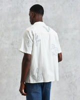 wax london men's Didcot - Ecru Floral Embroidered Short-Sleeve Shirt