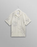 Didcot - Ecru And Blue Floral Embroidered Short-Sleeve Shirt